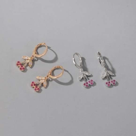 Gold Cherry Rhinestone Earrings - Picture 10 of 12